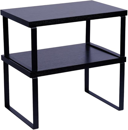 Sben Cabinet Organizer Shelf, Set of 2 Kitchen Counter Shelves, Kitchen Storage, Spice Rack, Stackable, Expandable, Metal and Engineered Wood, Ink Black and Charcoal Black