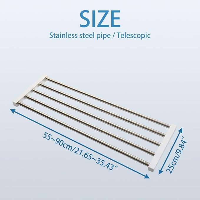 Hershii Expandable Closet Shelf Wardrobe Rail Metal Hanging Rod Storage Rack Adjustable Clothes Divider Separator Organizer for Cabinet Cupboard Kitchen Bathroom, (21.65''-35.43'') X 9.84''