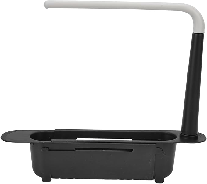 Telescopic Kitchen Over Sink Organizer with Towel Hanger, 2-in-1 Retractable Sink Drainer with Bracket and Crossbar Adjustable Expandable Sink Caddy Large Capacity for Kitchen Sink(Black)