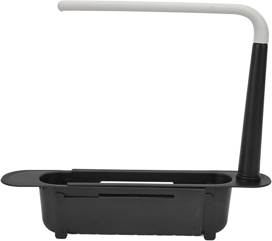 Telescopic Kitchen Over Sink Organizer with Towel Hanger, 2-in-1 Retractable Sink Drainer with Bracket and Crossbar Adjustable Expandable Sink Caddy Large Capacity for Kitchen Sink(Black)