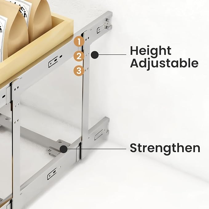 YORKING 2 Tier Pull Out Cabinet Organizer,14" W x 21" D Wooden Cabinet Roll Out Drawers,Heavy-Duty Slide out Wood Drawer Shelf,Pull Out Drawer for Cabinets,Pantry, Bathroom,Kitchen
