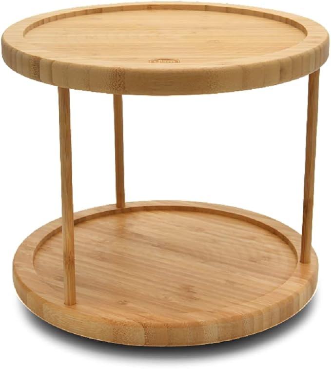 YBM Home Bamboo Wooden Non-Skid Lazy Susan Turntable Fully Rotating Pantry Cabinet