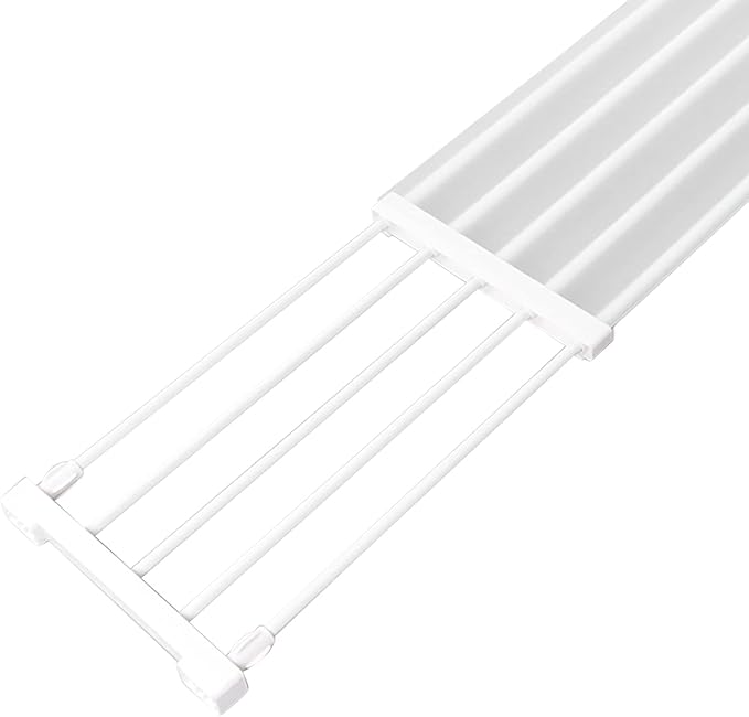Closet Tension Shelf, Rod Expandable Storage Rack Adjustable Organizer Divider Separator Wardrobe Cupboard Hanging Shelves Pack No Slip Grip Cabinets Inside Capacity (75‑120cm /