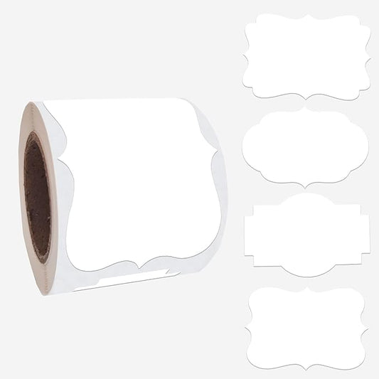 SALEMAR White Label Sticker, 2x3 inch Fancy Shape Labels for Essential Oil Bottle or Food Jars, Name Tags Stickers, 200PCS(White)