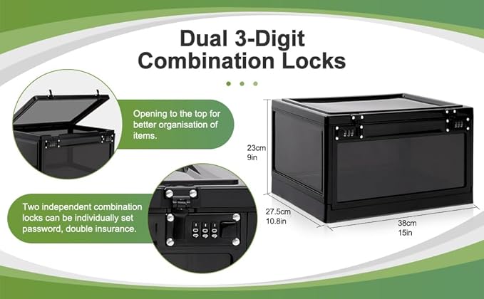Large Medicine Lock Box, Clear Lockbox for Medication, 24L Lockable Storage Box with Dual 3-Digit Combination Locks for Snacks/Phone/Electronics, Organizer Bin for Home/Office/Fridge/School