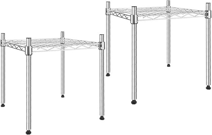 Simple Deluxe 1-Tier Shelving Unit, 15" W x 13.8" D x 15" H Wire Metal Stackable Storage, Chrome, 2 Pack