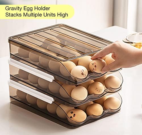 OnDisplay Stackable Acrylic Gravity Egg Tray Holder for Fridge - Food-Safe PET Refrigerator Storage Bin for Eggs (Brown, Set of 2 Trays)