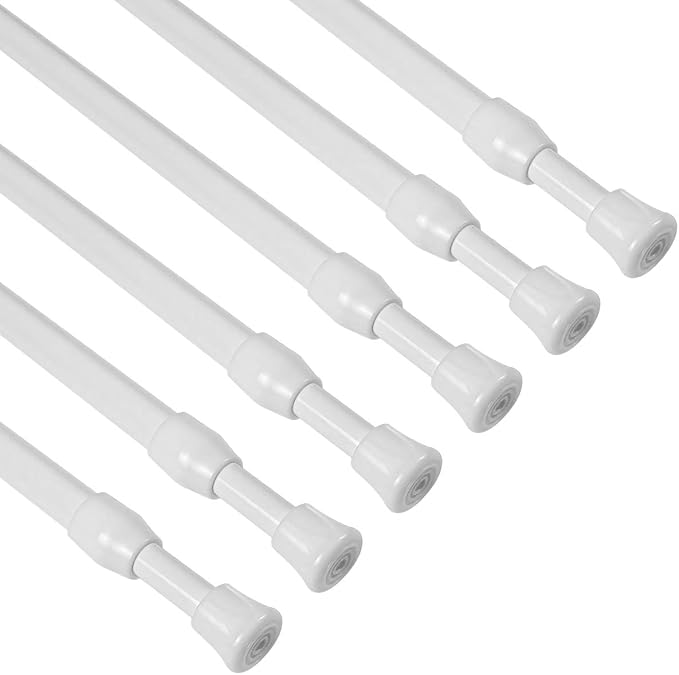 KXLIFE 6 Pack Small Spring Tension Curtain Rod 16-28 Inch, Tension Rods No Drill for Window Cupboard Closet,White