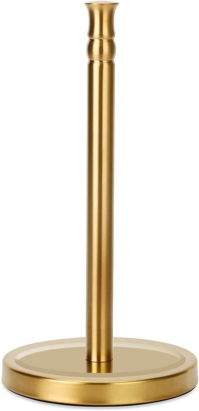 Gold Paper Towel Holder Stand, One-Handed Ripping Paper Towel Roll Holder Countertop, Stainless Steel Base Rust-Proof, NOT Tip Over