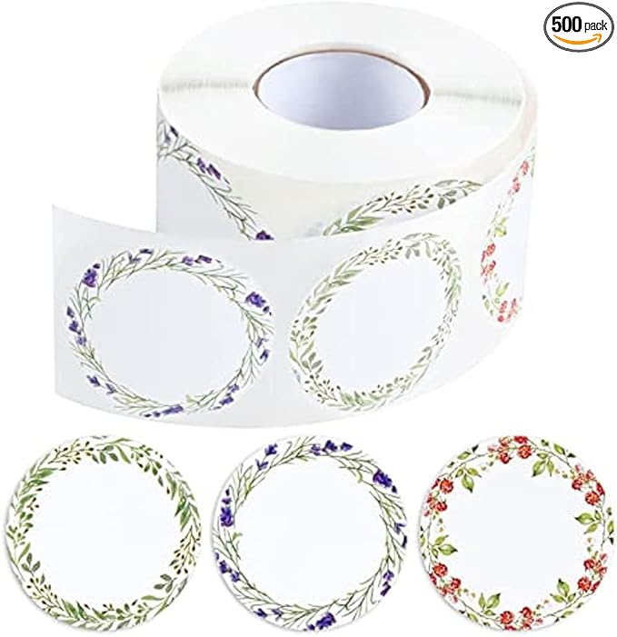 500 Pcs 2" Canning Jar Labels Stickers, Mason Jars Lids Spice Labels Bottle Labels with 3 Pattern Designs,Round Floral Stickers for Baked Packaging, Cookie Bags, Crafts,(whtie)