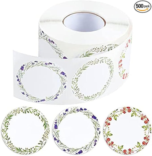 500 Pcs 2" Canning Jar Labels Stickers, Mason Jars Lids Spice Labels Bottle Labels with 3 Pattern Designs,Round Floral Stickers for Baked Packaging, Cookie Bags, Crafts,(whtie)