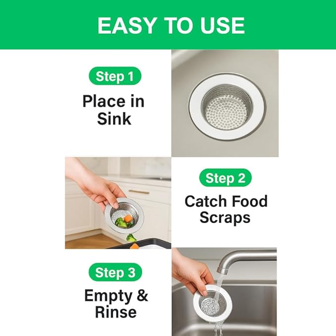 Miljo 2-Pack Universal Kitchen Sink Strainer – 4.5 Inch Premium Stainless Steel Drain Basket, Double-Layer Design, Eco-Friendly, Rust Resistant, Dishwasher Safe, Commercial & Home Use