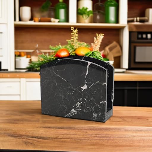 Radicaln Marble Napkin Holder 5.5" Inch Black Handmade Serviette Holder - Kitchen Table Top Decor, Napkins For Coffee Table, Cocktail Napkin Holder