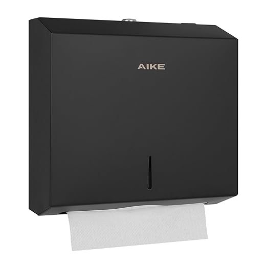 AIKE 250 Sheets Compact Multifold Wall Mount Paper Towel Dispenser,Stainless Steel Black AK5180 (Max Folded Size 10.6"x3.9")