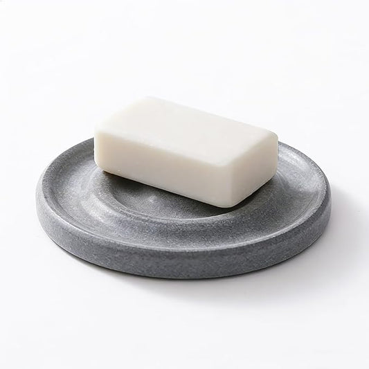 Diatomite Stone Soap Dish & Tray - Water Absorbing for Bathroom Kitchen Sink, Quick Dry Sponge Holder, Non-Slip Stand, Round Organizer Mat for Bar Soap, Drying Tray & Coaster (Gray)