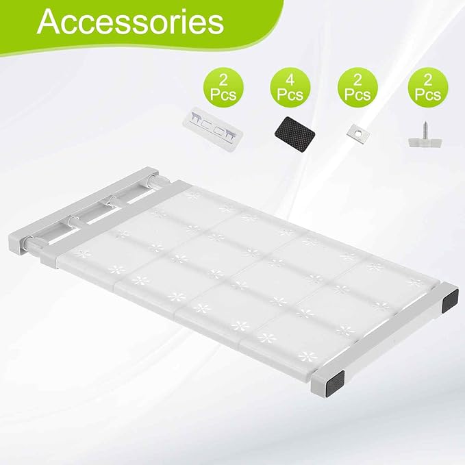 HARFINGTON Expandable Closet Tension Shelf 18.9" to 31.5" Adjustable Closet Organizer 2.4" x 9.45" Flower Pattern Storage Rack for Wardrobe Cupboard Kitchen Bedroom