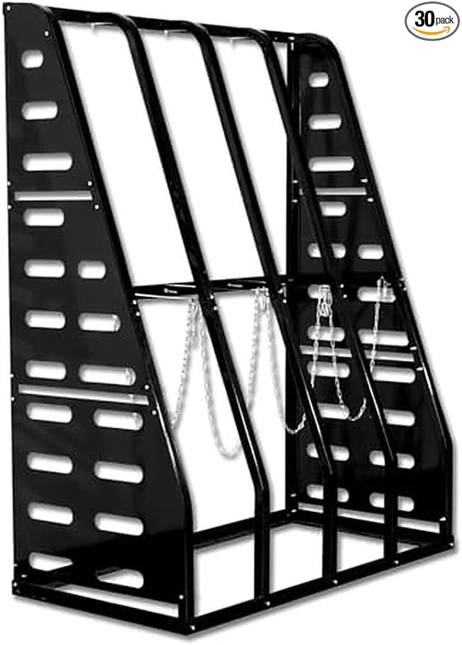 Steel Vertical Long Parts Storage Rack, Lumber Storage 1500 LBS Capacity, Heavy Duty Standing Bar Rack With Safety Chain For Garage Workshop Factory, 4 Bays, Black,