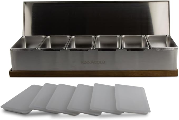 6 Slot Condiment Carrier, Stainless Steel Holders, Silicone Lids, and Gel Packs - Portable and Versatile for Outdoor BBQs and Parties
