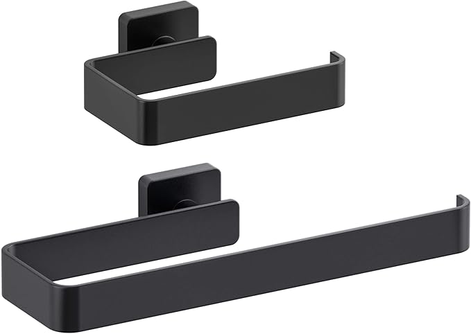 KIBI Blaze 2-Piece Bathroom Hardware Set – Towel Bar and Toilet Paper Holder, Wall Mounted Bathroom Accessory Set, Rust-Resistant Solid Brass, Modern Square Design (Matte Black, KBA16-2-1)
