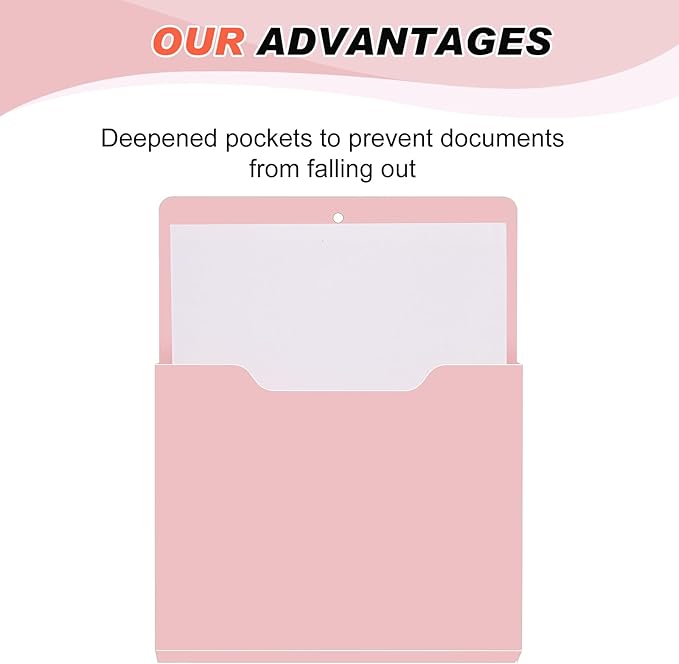 Fuutreo 6 Pcs Magnetic Wall File Organizer Magnetic Wall File Holder Refrigerator Magazine Holder for Mail Letters Paper(Rose Pink,12.2 x 9.4 Inch)