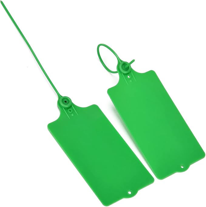LeadSeals 100 Plastic Tags Shipping Tags Water Proof Tags for Labeling Shipping Labels Security Seals Writable Marker Ties Hanging Tags Storage Tag with One Marker Pen (Green)