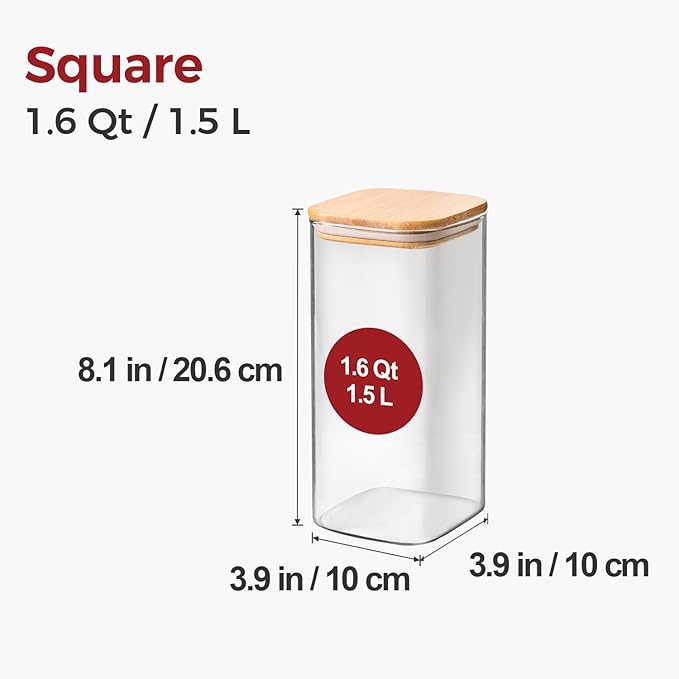 Airtight Glass Storage Canister with Lids, Kitchen Pantry Storage Jar with Labels, Food Storage Container for Sugar Tea Coffee Beans Snacks (2 pack 1.6qt)