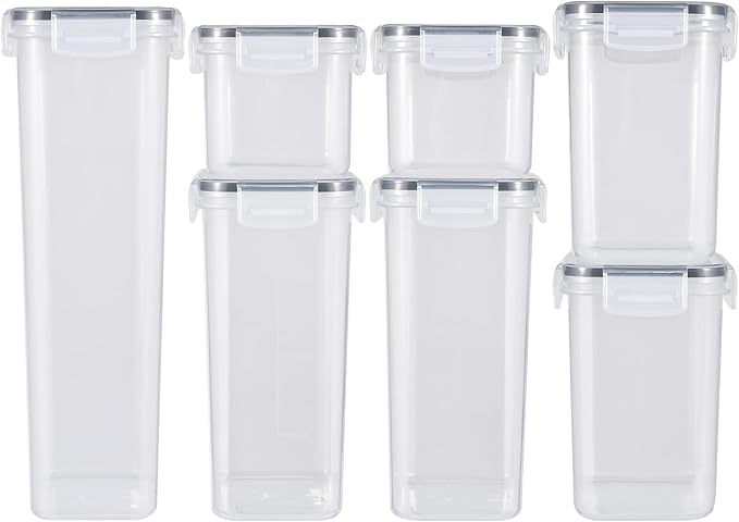 7 Pcs Airtight Food Storage Containers with Lids, Stackable Design Kitchen Canister Set for Cereal Snack Noodle Nut Pasta Flour Rice