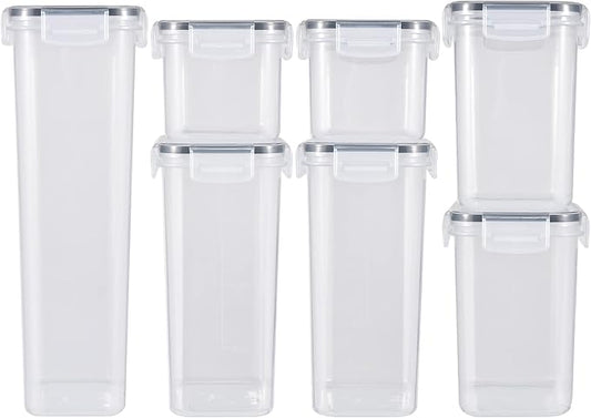 7 Pcs Airtight Food Storage Containers with Lids, Stackable Design Kitchen Canister Set for Cereal Snack Noodle Nut Pasta Flour Rice