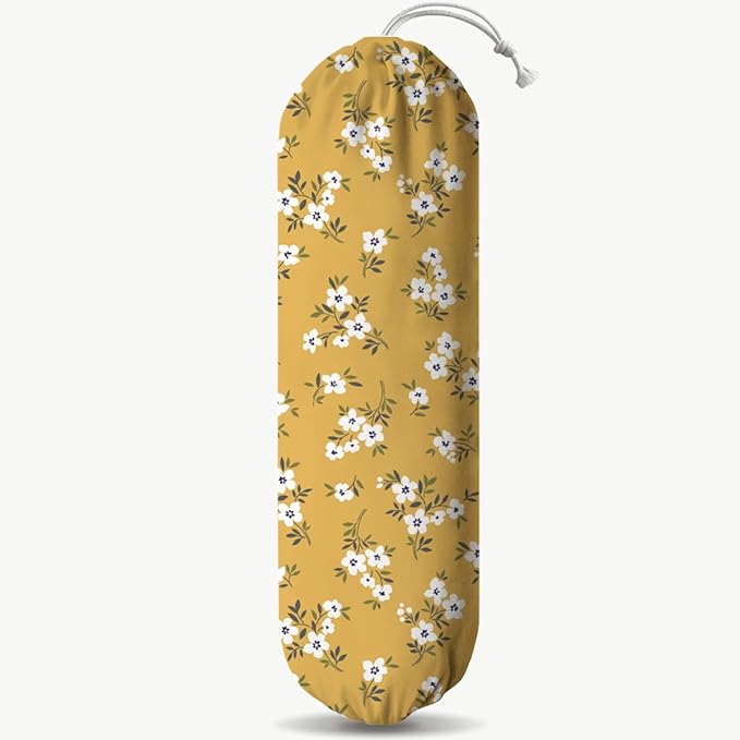Yellow White Plastic Bags Holder, Garbage Shopping Trash Bags Carrier Organizer, Wall Mount Plastic Bag Organizer Dispenser, Trash Grocery Bag Storage Dispenser, Farmhouse Home Decor for Kitchen