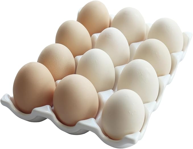 Ceramic Egg Holder, 12 Cups Egg Tray with Non-Slip Base, Porcelain Container for Storing a Dozen Eggs for Fridge and Countertop