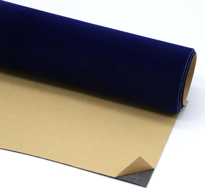 Self Adhesive Dark Blue Jewelry Drawer Liner Velvet Shelf Liner Paper Felt Fabric for Art & Crafts, Velvet Drawer Liner Felt Drawer Dresser Cabinets Arts Crafts Decor 17.7" x 98"