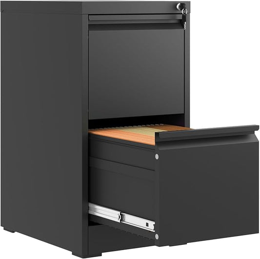 2 Drawer File Cabinet with Lock,Metal Vertical Filing Cabinets for Home Office,Heavy Duty File Storage Cabinet for Letter/Legal/A4/F4 Size File,Assembly Require (Black, Vertical 2 Drawer)