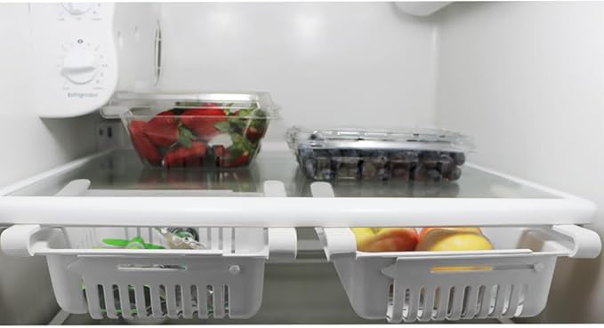Fenzer Adjustable Drawer for Fridge Kitchen Organizer Adjustable Kitchen Refrigerator Storage Rack Fridge Freezer Shelf Holder Pull-Out Drawer Space 2 Color (White/Cream) (White)