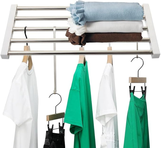 Hershii Expandable Closet Shelf Wardrobe Rail Metal Hanging Rod Storage Rack Adjustable Clothes Divider Separator Organizer for Cabinet Cupboard Kitchen Bathroom, (21.65''-35.43'') X 9.84''