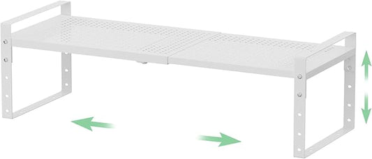 Expandable 16.5-27" W Metal Storage Rack, Shoe Rack with Borders. for Kitchen, Entryway, Closet or Office - Heavy-Duty Steel Construction