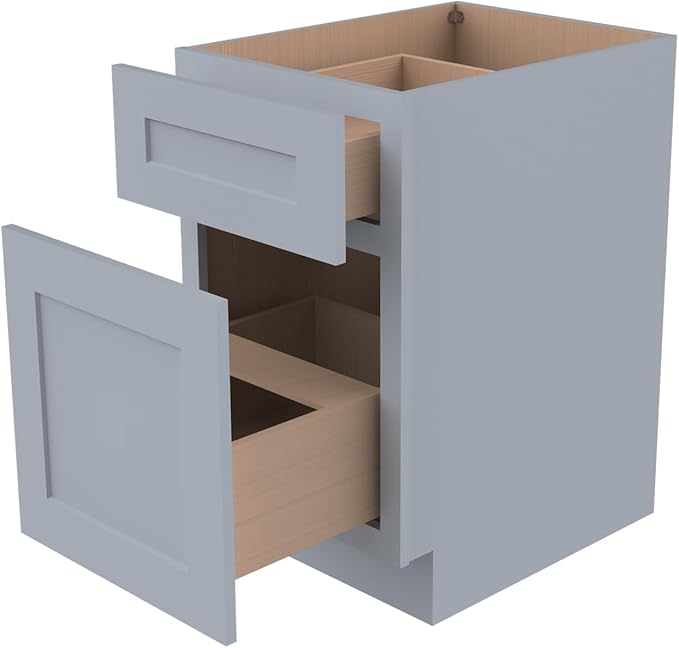 2-in-1 Pull-Out Trash Can Cabinet Solid Wood Frame Freestanding Dual Bin Storage & Organizer Drawer Soft-Close,Shaker & Newtown Style for Kitchen (SK-Grey, 18" W x 24" D x 34.5" H)