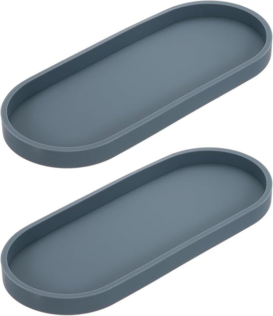uxcell 2Pcs Bathroom Vanity Tray, 11.8" x 5" Oval Silicone Soap Dispenser Trays, Shatterproof Kitchen Sink Organizer for Soaps Keys Candle Trinket, Gray