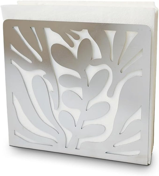 Stainless Steel Silver Modern Art Leaves Silhouette Tabletop Napkin Holder For Table/Freestanding Tissue Dispenser
