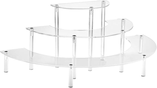 Acrylic Display Riser - 3 Tier Clear Cupcake Stand, Perfume Organizer, Half Moon Dessert Stand, Shelf for Food, Amiibo Funko POP Figure Display