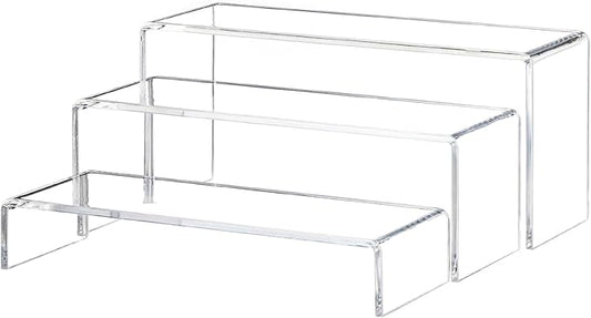 Yieach Large Clear Acrylic Risers Display Stands,3 Pcs Rectangular Display Risers for Funko Pop,Figures,Food,Showcase Collectibles Display Shelf,Retail Desktop Risers Display Stand and Decoration