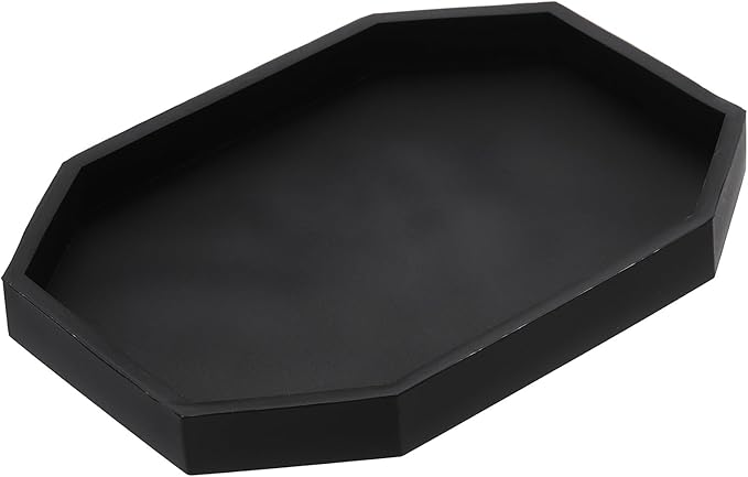 uxcell Bathroom Vanity Tray, 7.9" x 6" Octagon Silicone Soap Dispenser Trays, Shatterproof Kitchen Sink Organizer for Soaps Keys Candle Trinket, Black