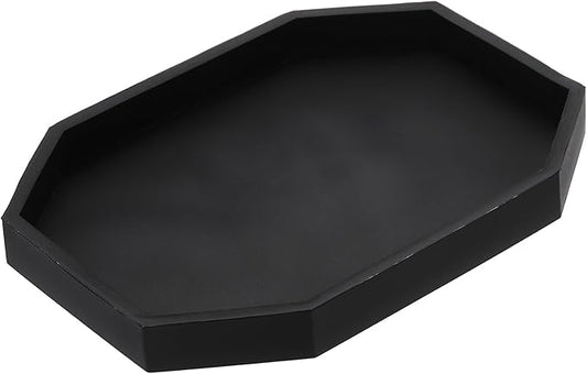 uxcell Bathroom Vanity Tray, 7.9" x 6" Octagon Silicone Soap Dispenser Trays, Shatterproof Kitchen Sink Organizer for Soaps Keys Candle Trinket, Black