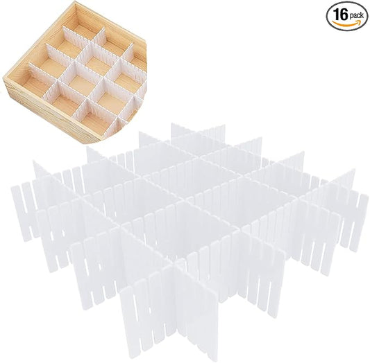 16Pcs Drawer Dividers Organizers Adjustable Drawer Organizer Kitchen Tidying DIY Storage Organizer Separator for Socks Underwear Lingerie Makeup Bedroom Office Storage (White 16Pcs)