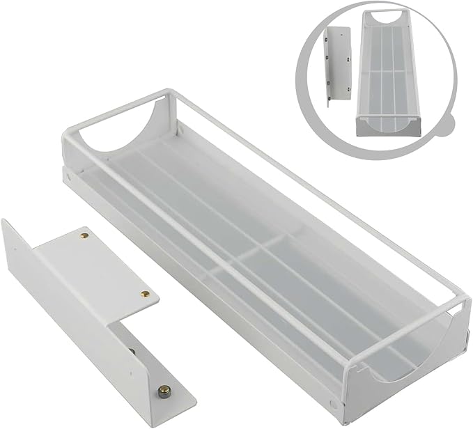 Expandable Under Sink Storage Rack for Countertop Cabinet, Stainless Steel Sliding Organizer with Retractable Rails, Adjustable Kitchen Bathroom Shelf, White
