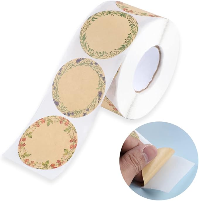 BESARME 600 Pcs 2" Canning Labels for Jar Valentines Gift Tag Stickers Kraft Labels for Jar Floral Stickers Food Containers Lids Spice Bottle Sticker