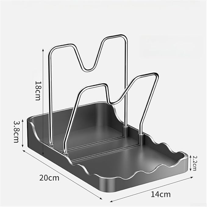 Pot Lid Holder for Kitchen Countertop - 2-in-1 Pot Lid Organizer with Spoon Rest and Rag Holder, PP + Stainless Steel Storage Rack, Grey(A)