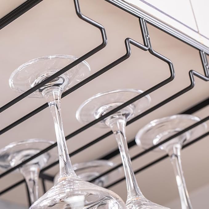 Wine Cup Holder Table Decoration Storage Hanger Metal Organizer for Bar Kitchen Stemware Rack Under Cabinet Stainless Steel Hanger Storage Shelf Black (Black, 3 Rows 2 Packs)