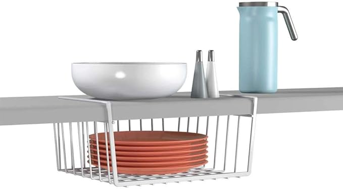 Modern Home Under Shelf Wire Storage Baskets – Hanging Organizer Rack for Cabinet, Pantry, or Closet – White Metal Basket for Kitchen, Towels, or Office – No Tools Required (Set of 2 11")