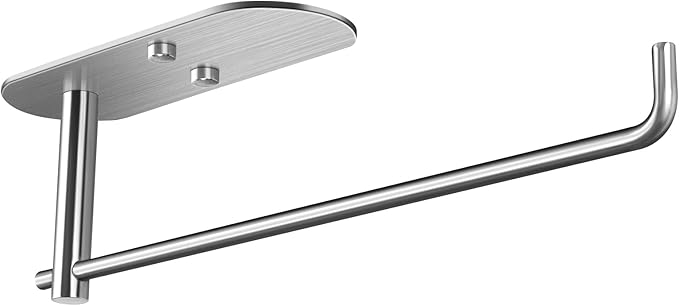 Paper Towel Holder Under Kitchen Cabinet - Self Adhesive or Drilling Paper Towel Holder Stick on Wall for Kitchen, Bathroom, Cabinets, SUS304 Stainless Steel - Silver