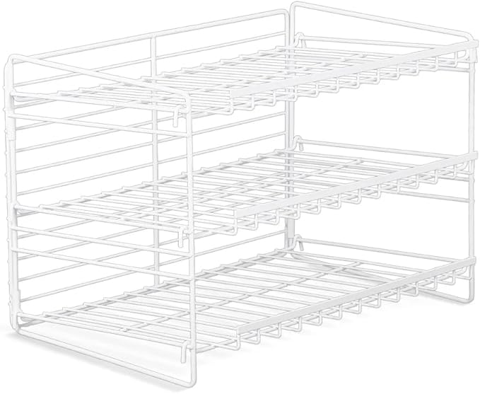 Space-Saving 3-Tier Can Dispenser Rack, Durable Powder Coated Steel Can Organizer, White - For Kitchen Pantry Refrigerator Cabinet, Holds Soda Beer Cans